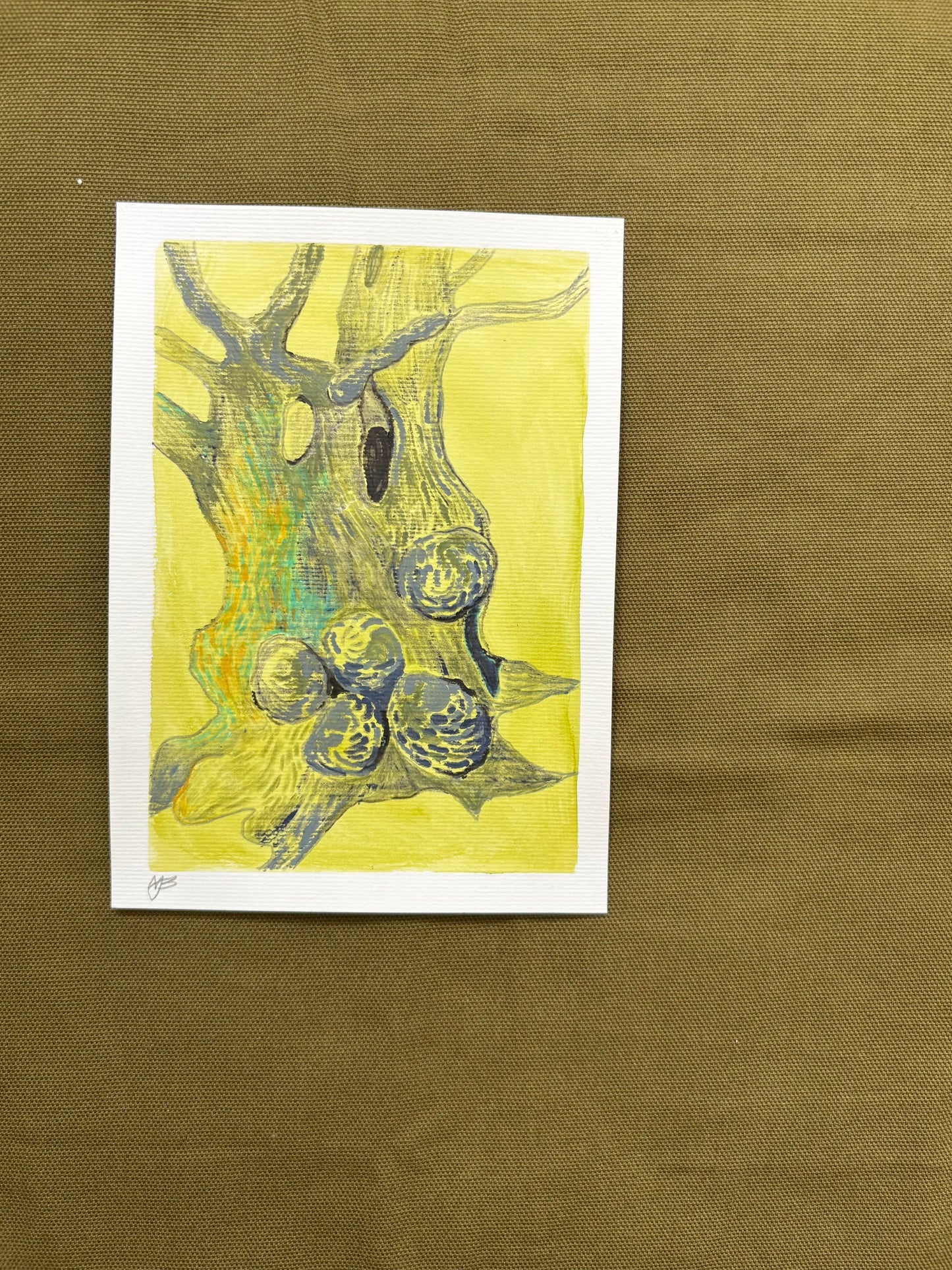 Goblin Tree (Yellow) - Mixed Media, 7in x 5in