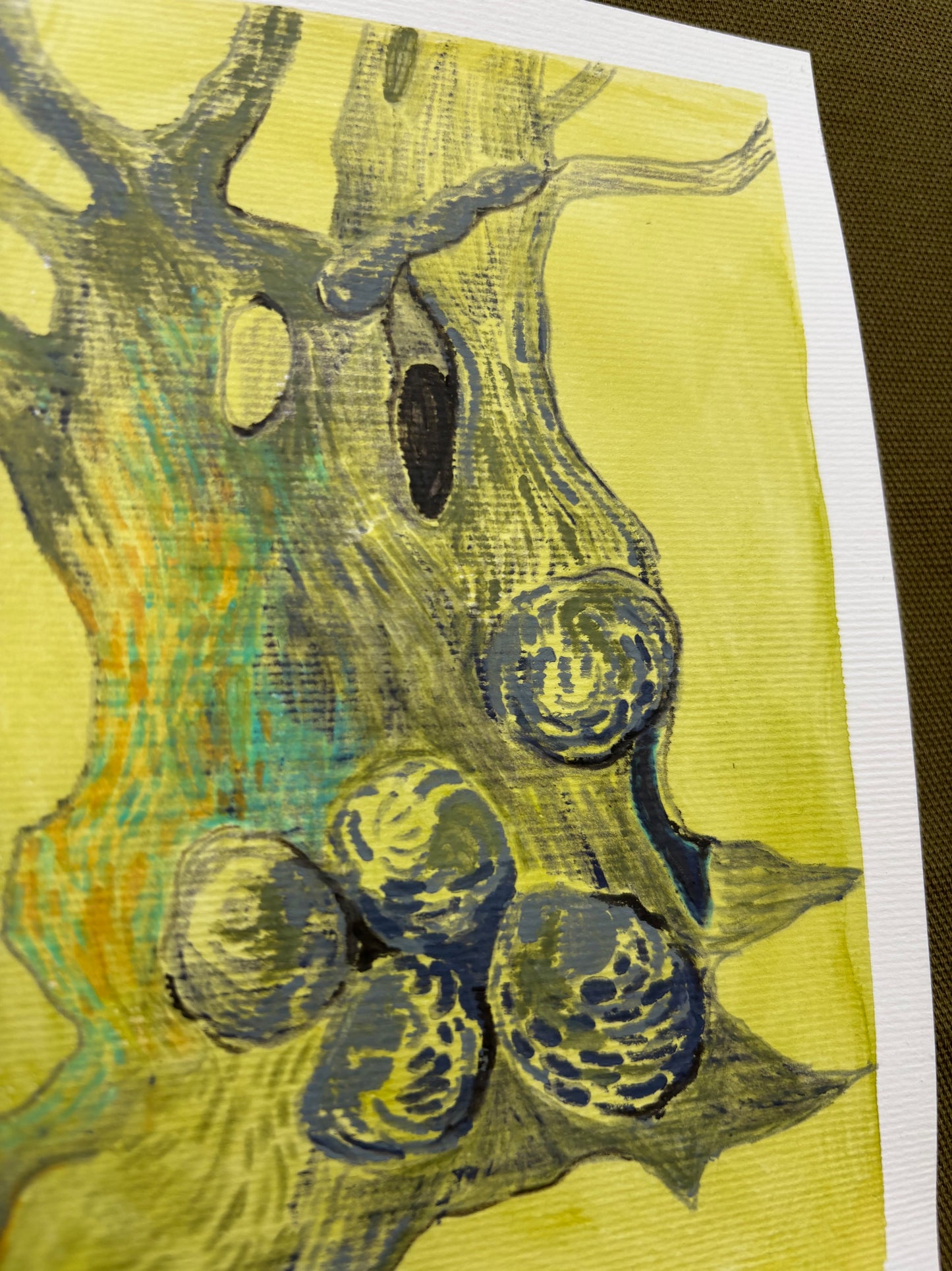 Goblin Tree (Yellow) - Mixed Media, 7in x 5in