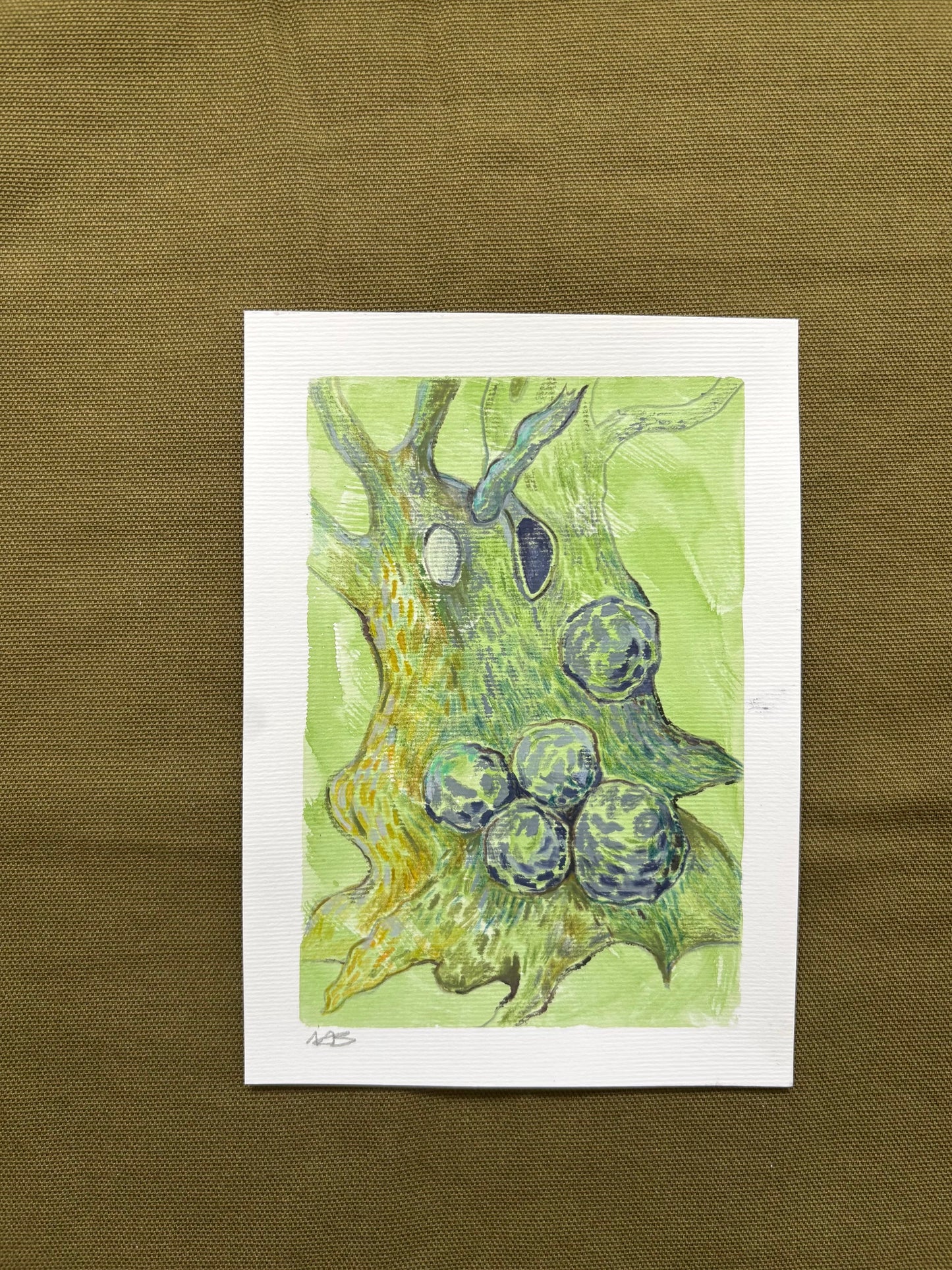 Goblin Tree (Green) - Mixed Media, 7in x 5in
