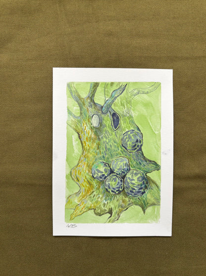 Goblin Tree (Green) - Mixed Media, 7in x 5in